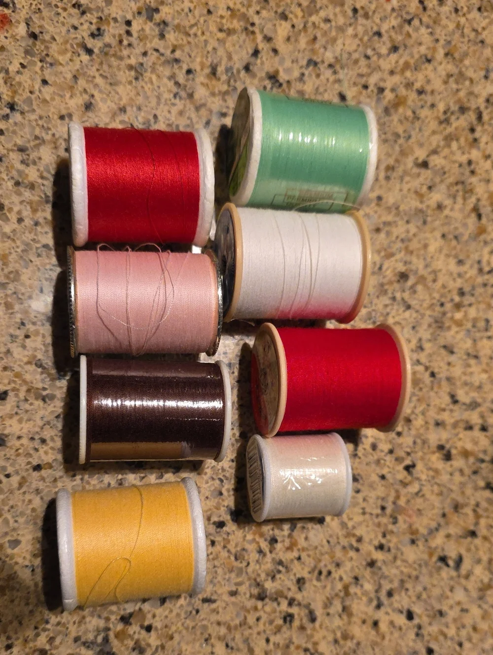 Colorful Assorted Sewing Thread Spools - Mint, Red, Pink, White, Yellow, Brown
